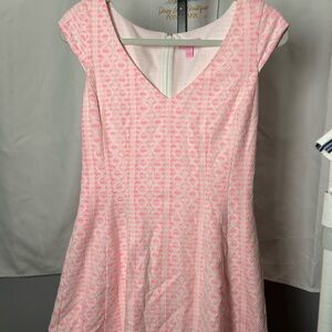 Lilly Pulitzer Pink Lace-Texture V-Neck Fit & Flare Dress